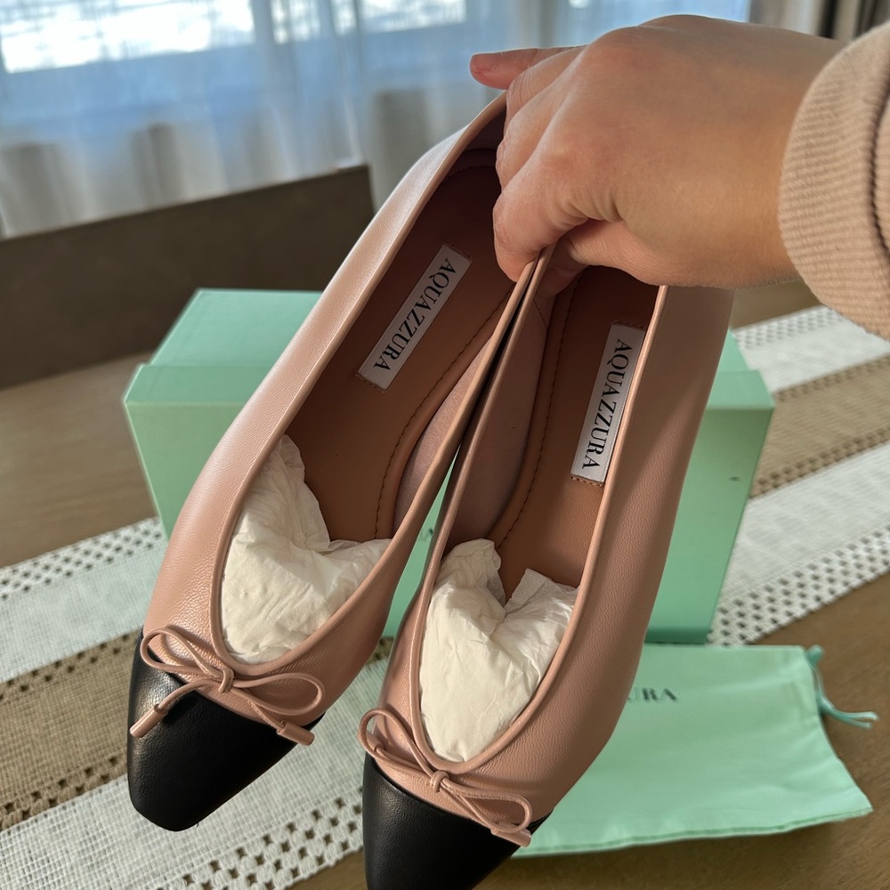 Aquazzura Pink and Black Flats Size 37